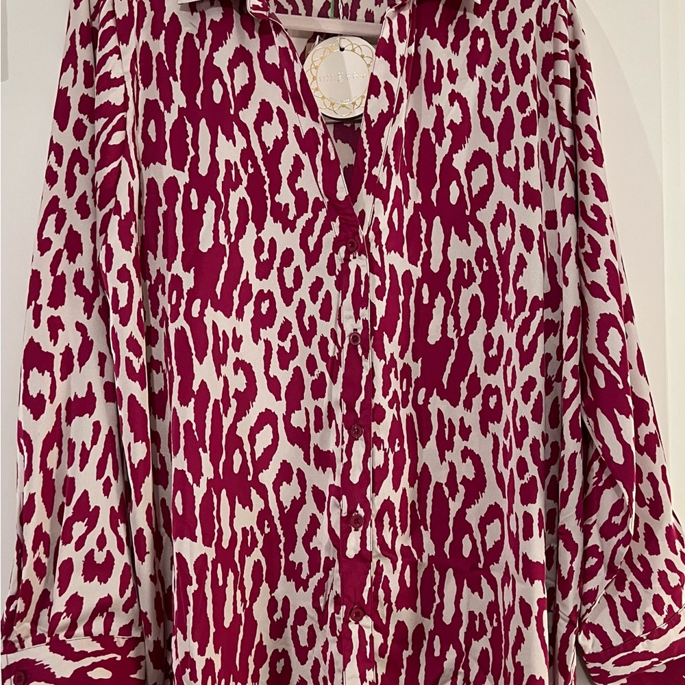 Umgee Magenta Animal Print Button Down Shirt